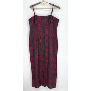 The Hawaiian Original Block Print Maxi Shift Dress Palm Leaf Blue Red Size Large